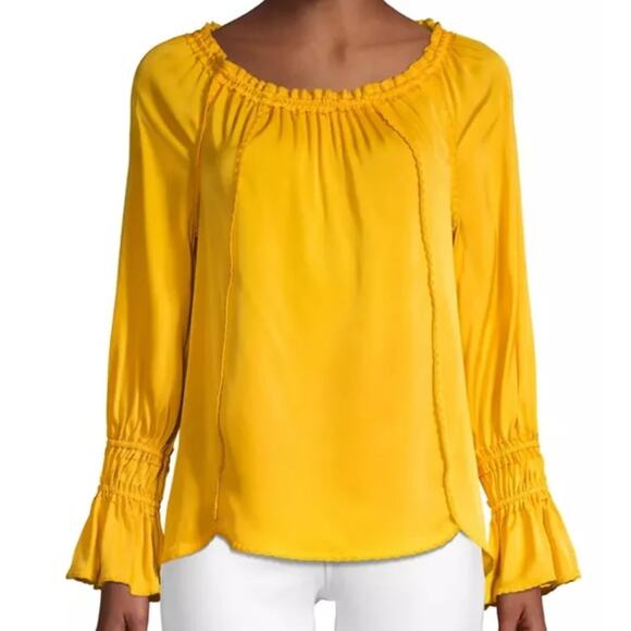 Kobi Halperin SIERRA Stretch Silk Georgette Blouse Peasant Top in Yellow Size XS - Picture 3 of 7